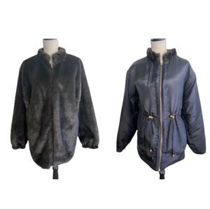 Vtg Charles Klein Reversible Faux Fur Coat Sz S